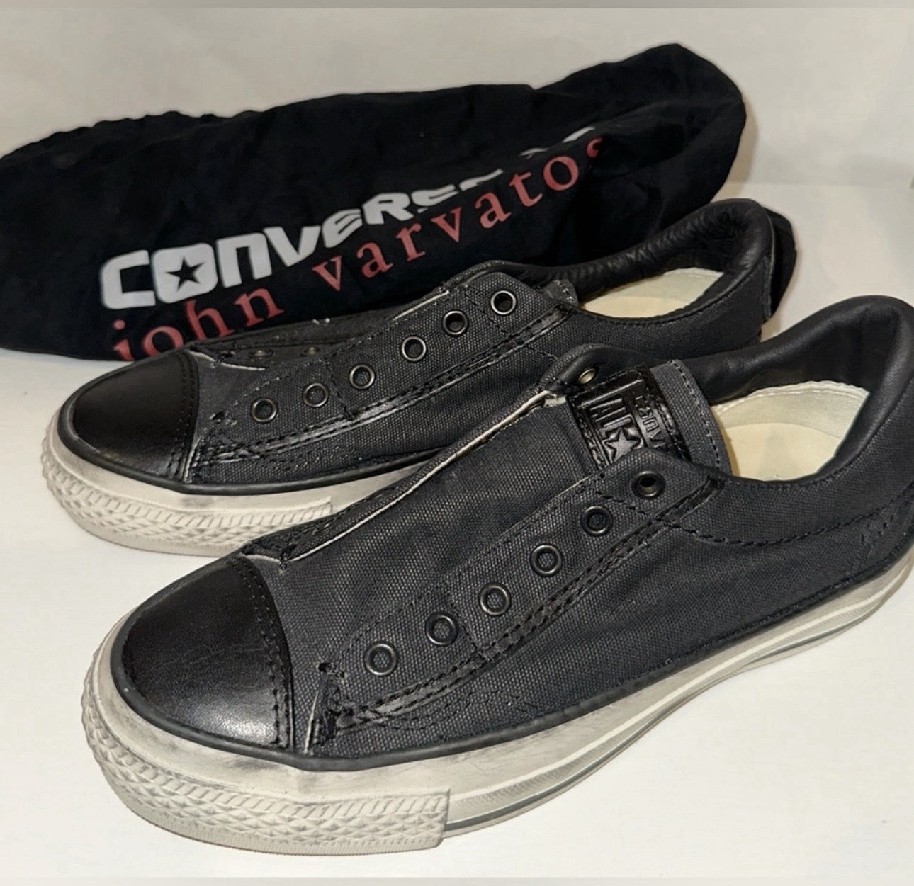 New Converse John Varvatos slip-on distressed black sneakers shoes Men 4 Women 6