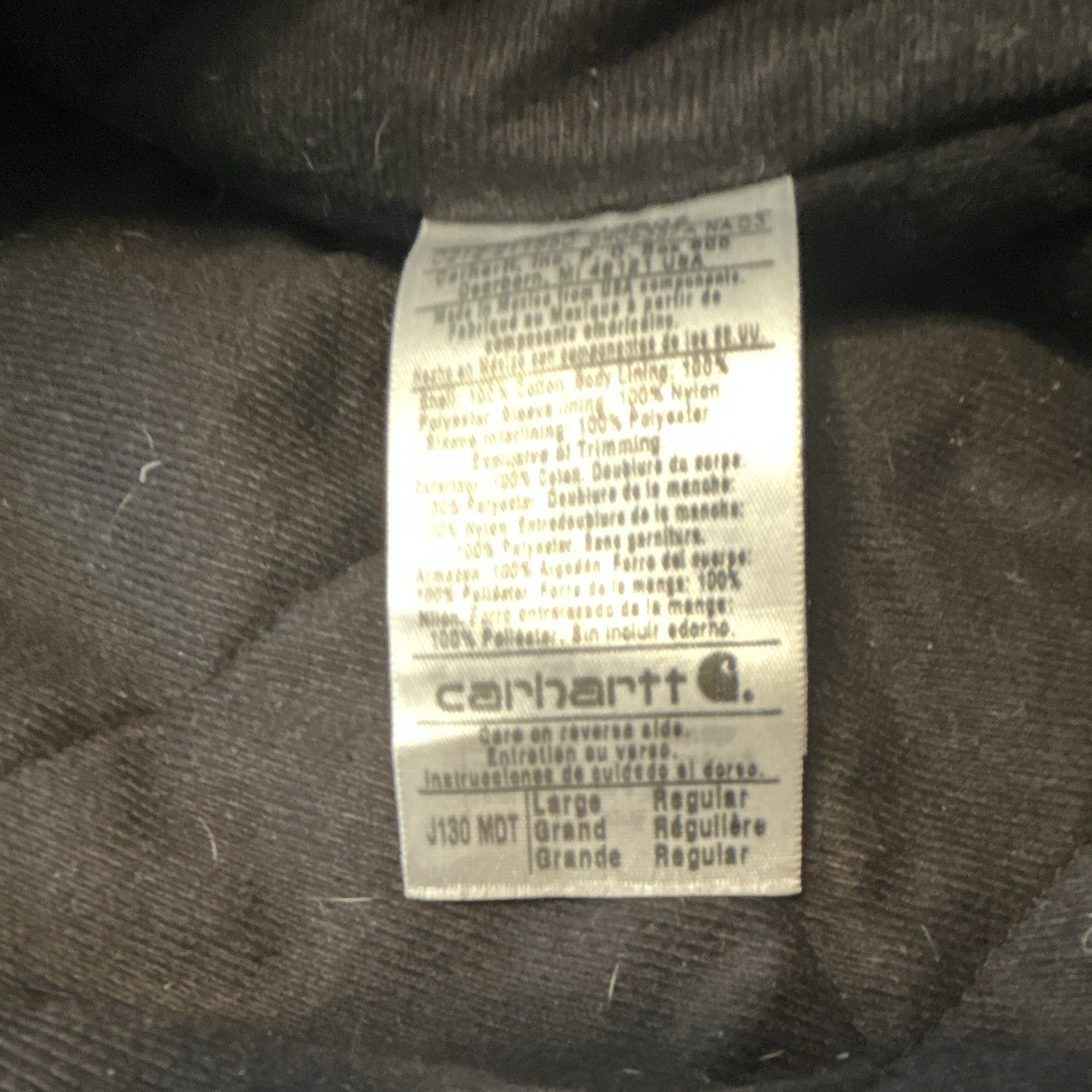 Carhartt J130 MDT Mens L Hooded Zip Jacket Quilted Lined Blue