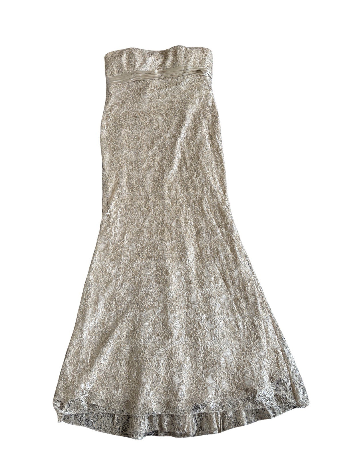 Badgley Mischka Women’s Size 2 Beige Floral Lace Strapless Sweetheart Maxi