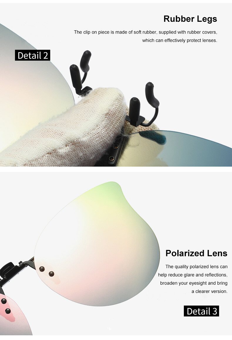 Polarized Clip-on Sunglasses Rimless Flip Up Lens Fit Over Prescription Glasses