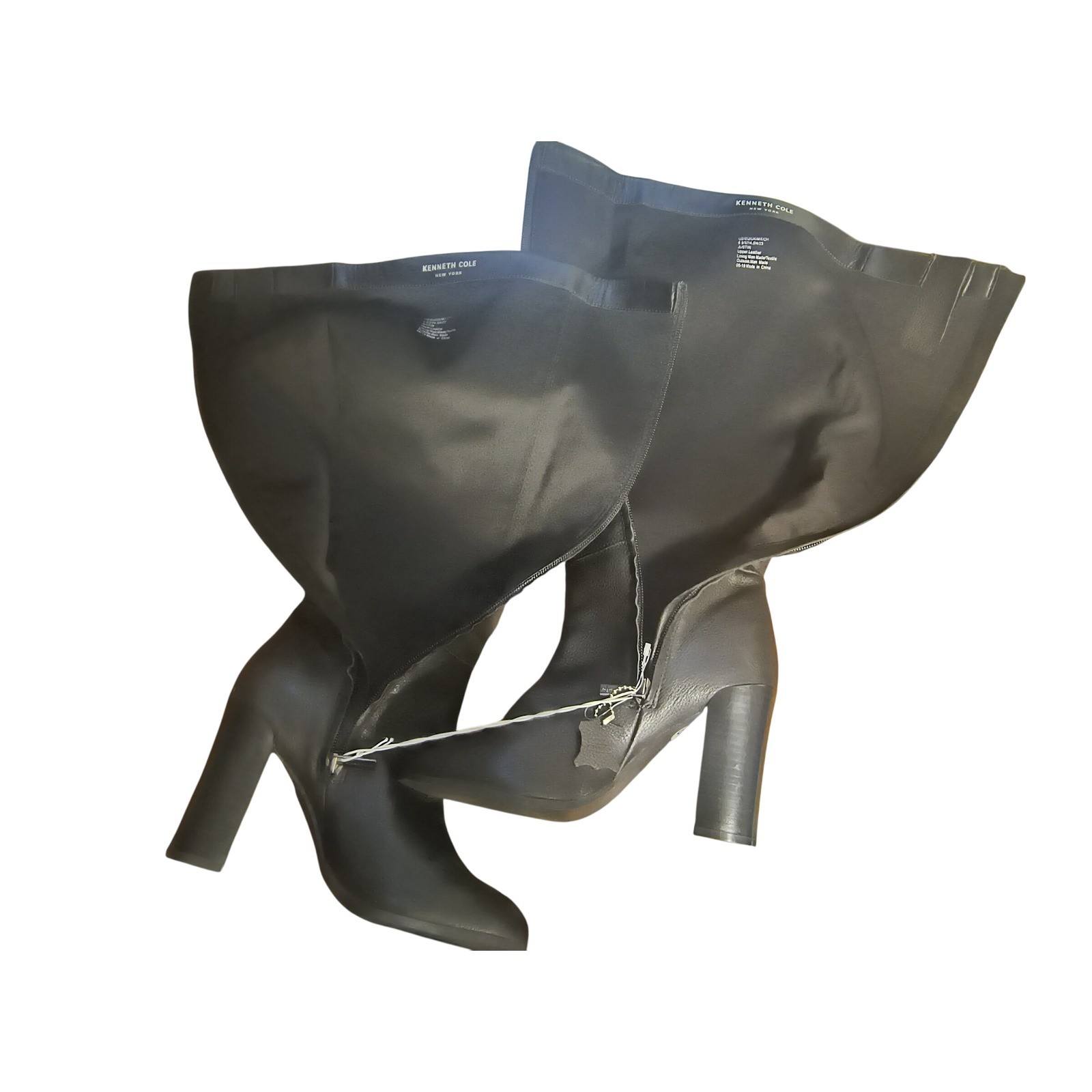 Black Kenneth Cole Leather Knee High Boots Block Heel Modern PRO Chic Size 6.5