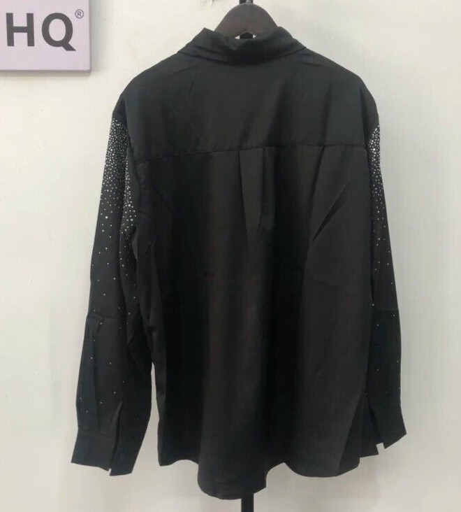 New Luxury Men Diamond Rhinestones Fashion Button-Down Black Shirt High Quality