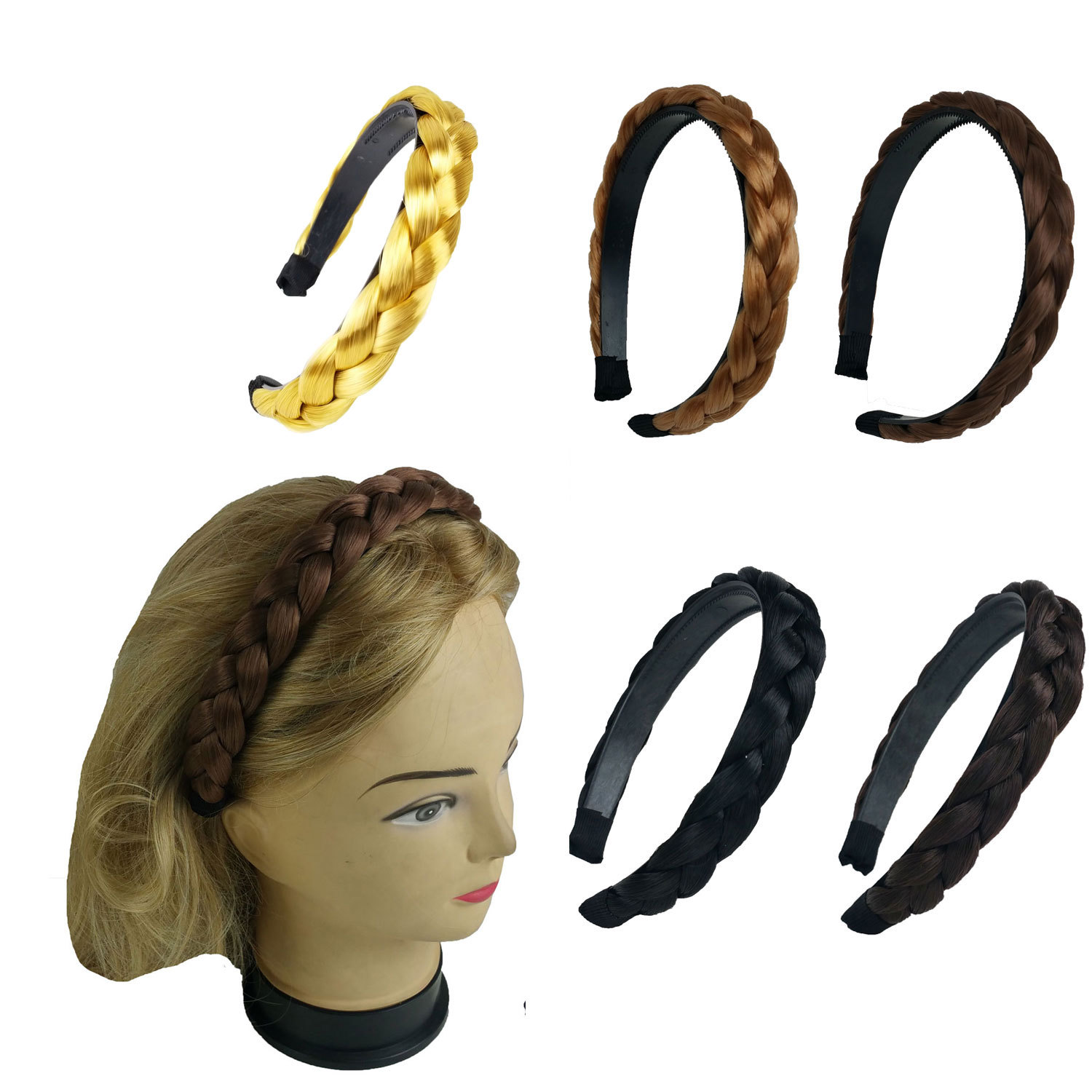 2 pcs Hair Headband Braided Plaited Headband Synthetic Hairband for Women Girls
