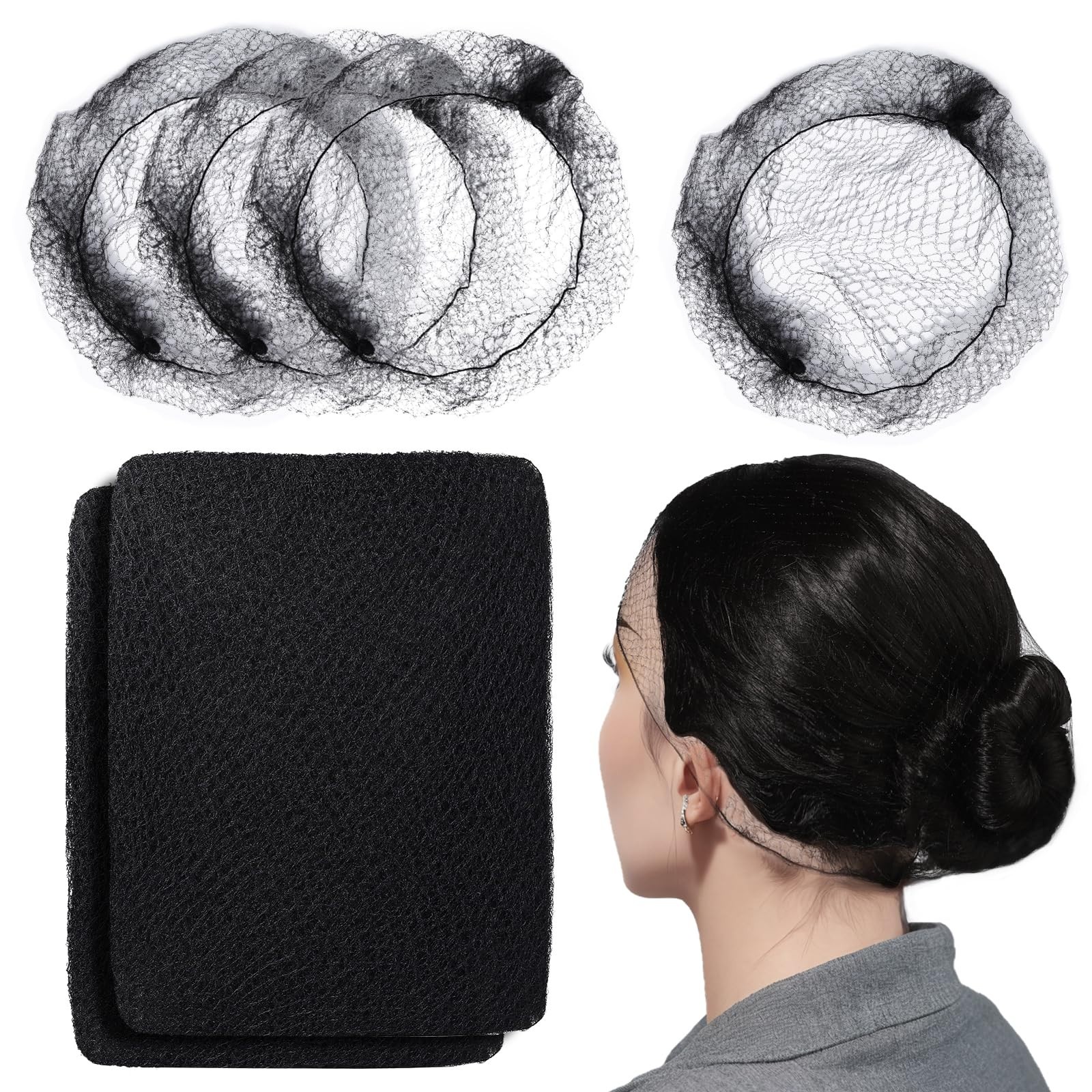 60 pcs Black Hair Nets for Food Service – Invisible Nylon Hairnets for Buns, 24