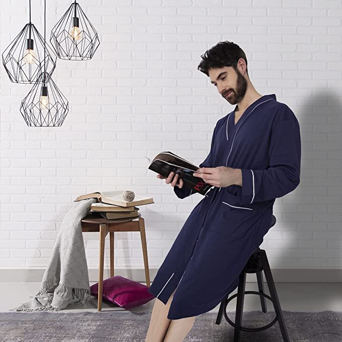 Bathrobe For Mens Knit Robe Lightweight Summer Cotton Blend Bathrobe NY Threads