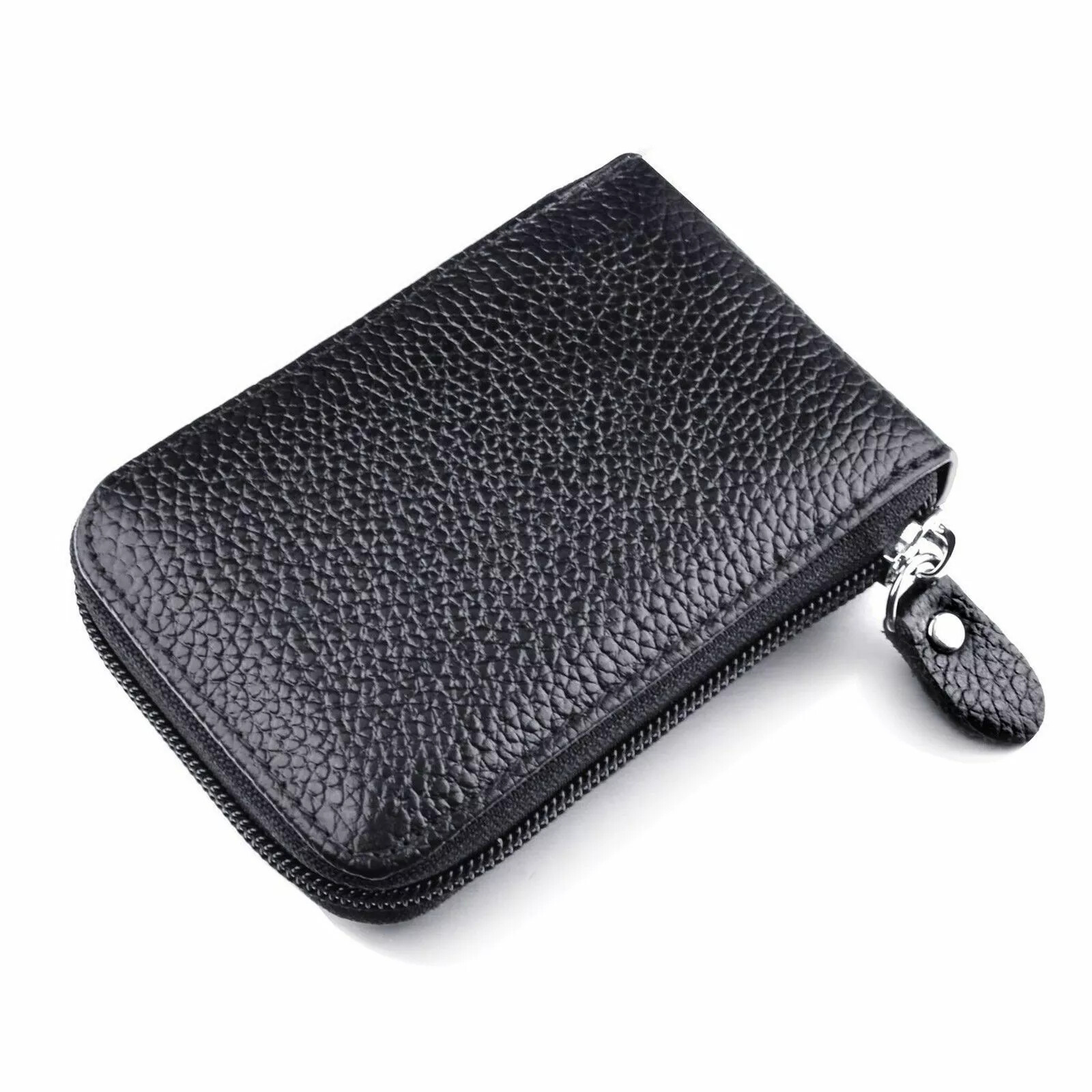 Leather Credit Card Holder RFID-Blocking Zipper Pocket Wallet with ID Window