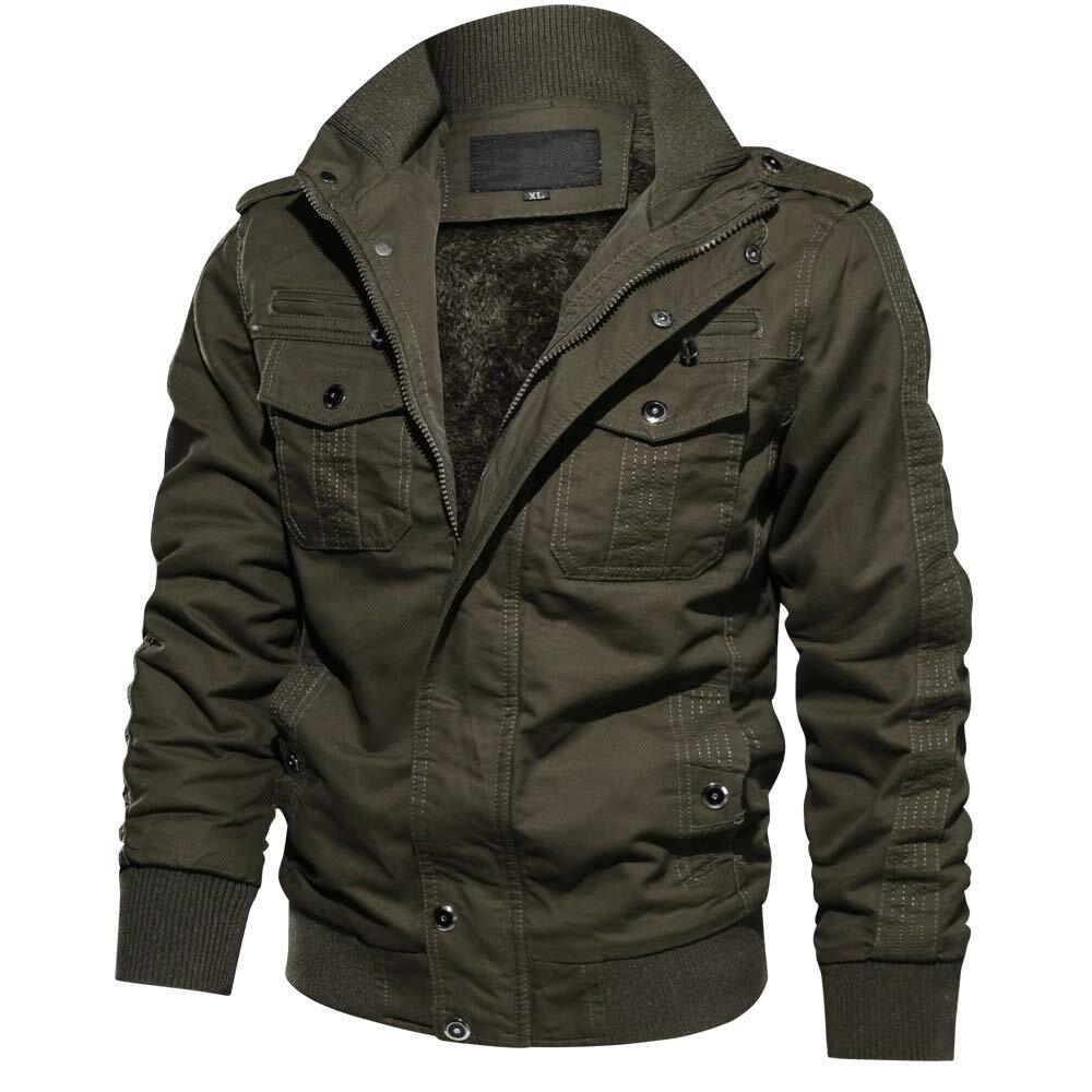 Men’s Winter Cargo Jackets 6 Pockets Warm Cotton Windproof Bomber Work Jacket