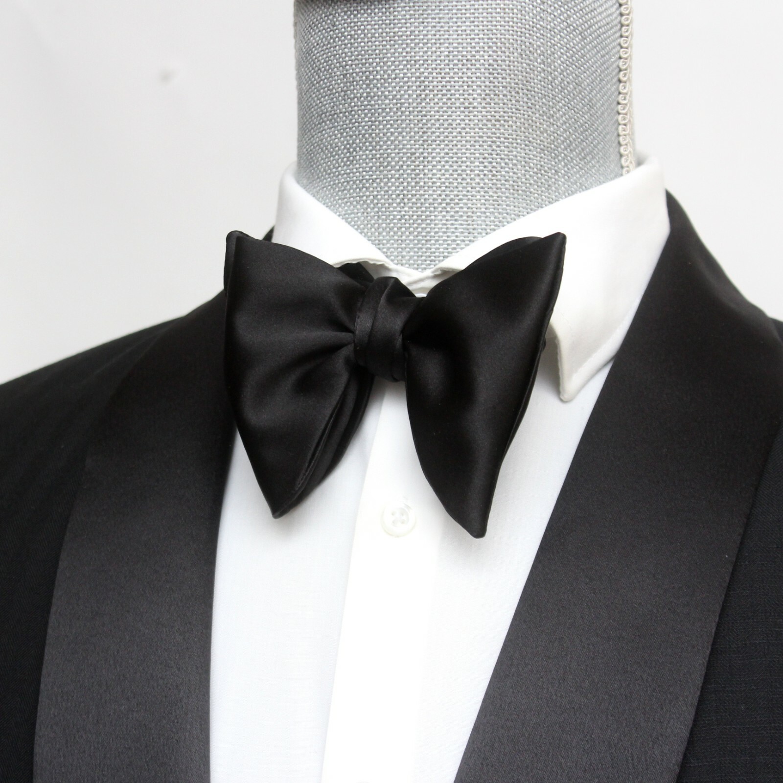 Men’s Self-tied Bow Tie Black Charmeuse Silk Bow tie Big Butterfly Bow tie S013