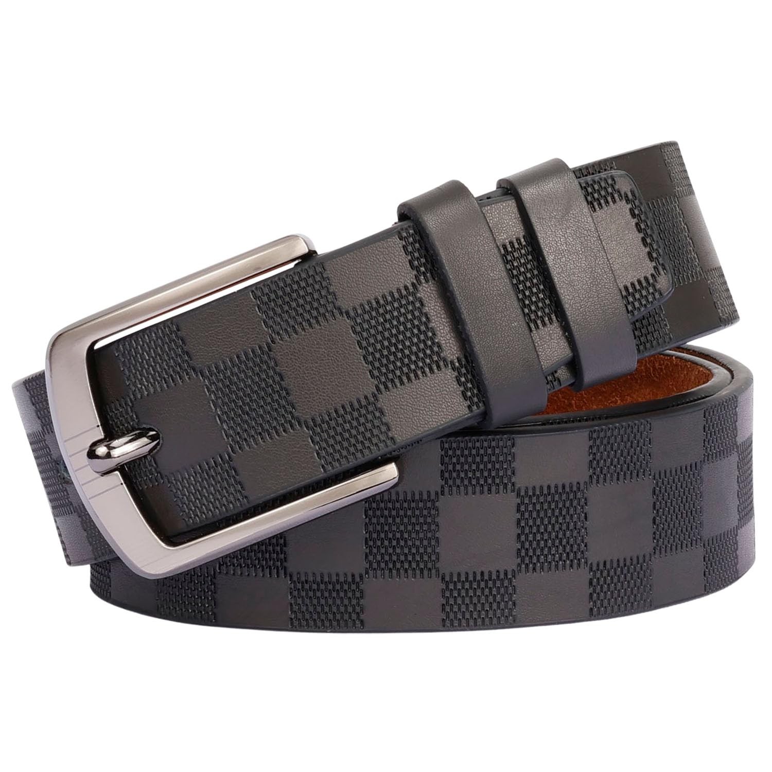 Men’s 3.8cm Checkered Belt – Double Bonded Split Leather, Laser Alloy Buckle,…