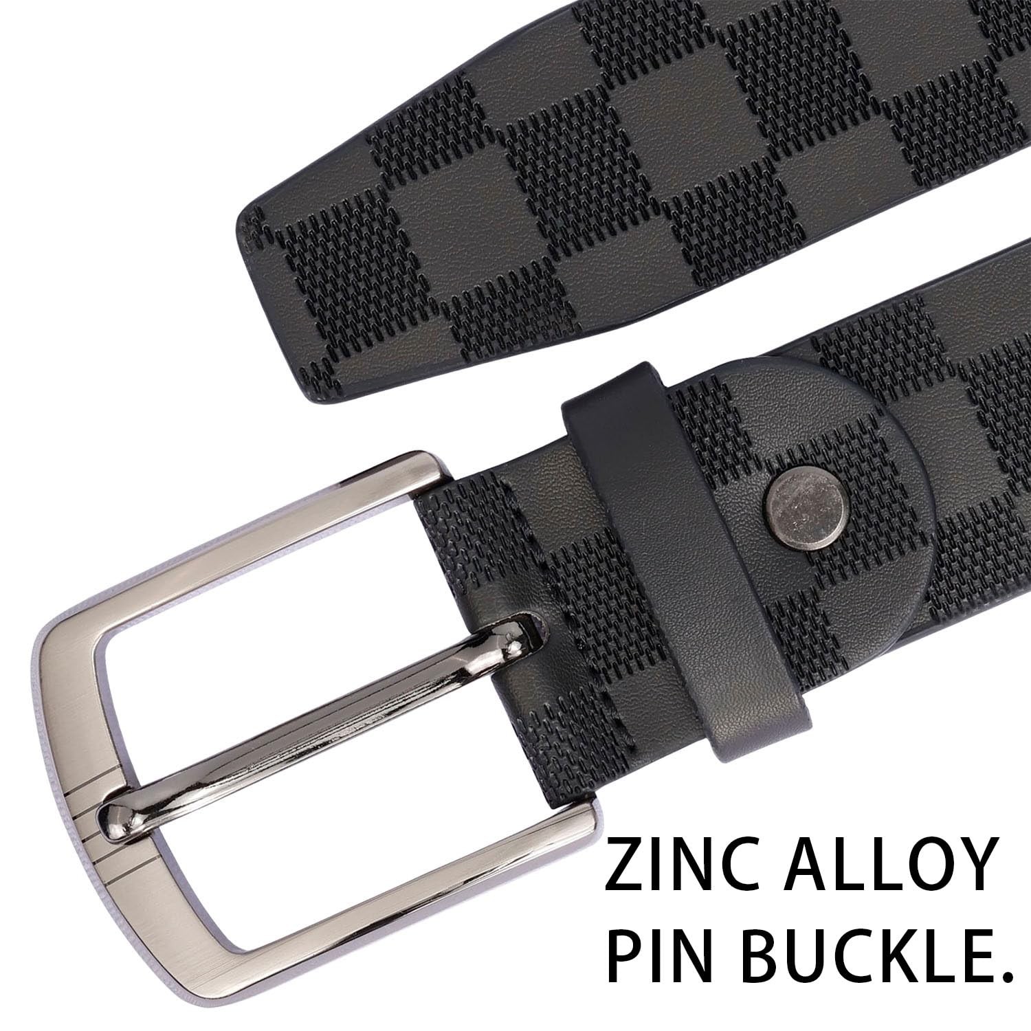 Men’s 3.8cm Checkered Belt – Double Bonded Split Leather, Laser Alloy Buckle,…