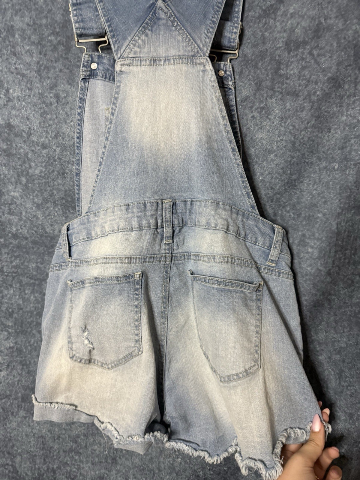 Blue Spice Women’s M Blue Denim Overall Romper Shortalls V-Neck Pockets