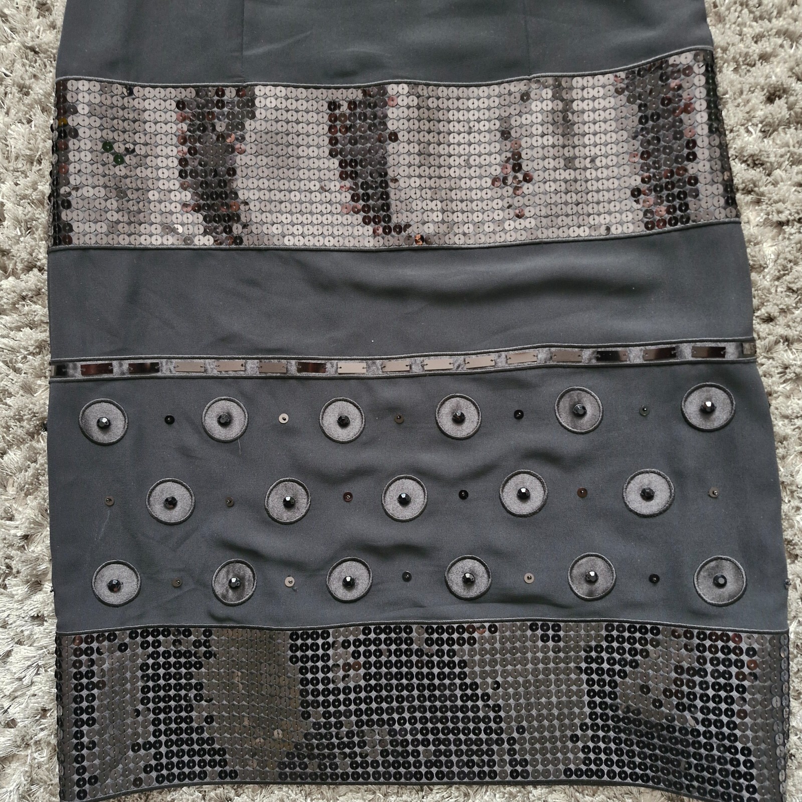 M&S Per Una Dress Size 8 Black Petite Sequinned Sleeveless Knee Length Lined