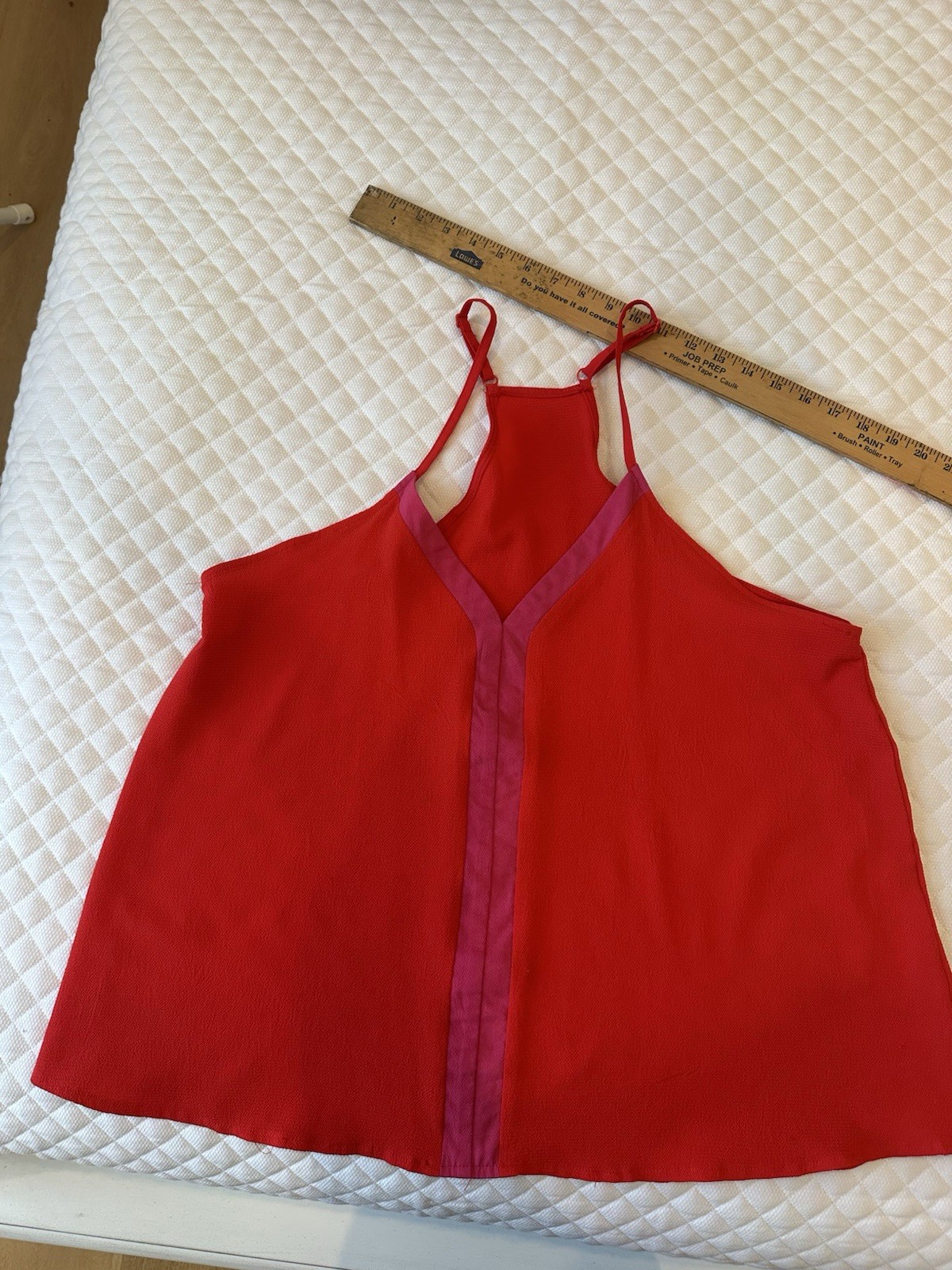 Red Pink Colorblock V-Neck Camisole Tank Top Adjustable Straps Pullover