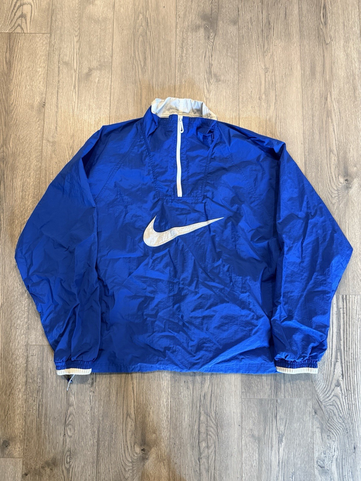 Vintage Nike Jacket Mens XL Blue White 90s Swoosh Big Logo Track Windbreaker