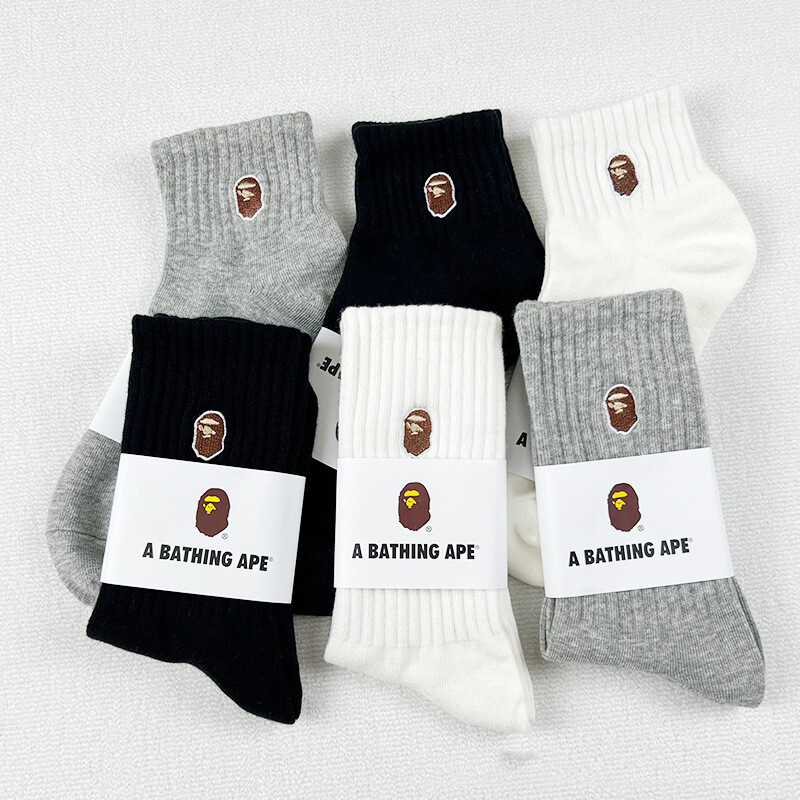 BAPE A Bathing Ape Head Embroidered Crew Socks – 3pcs