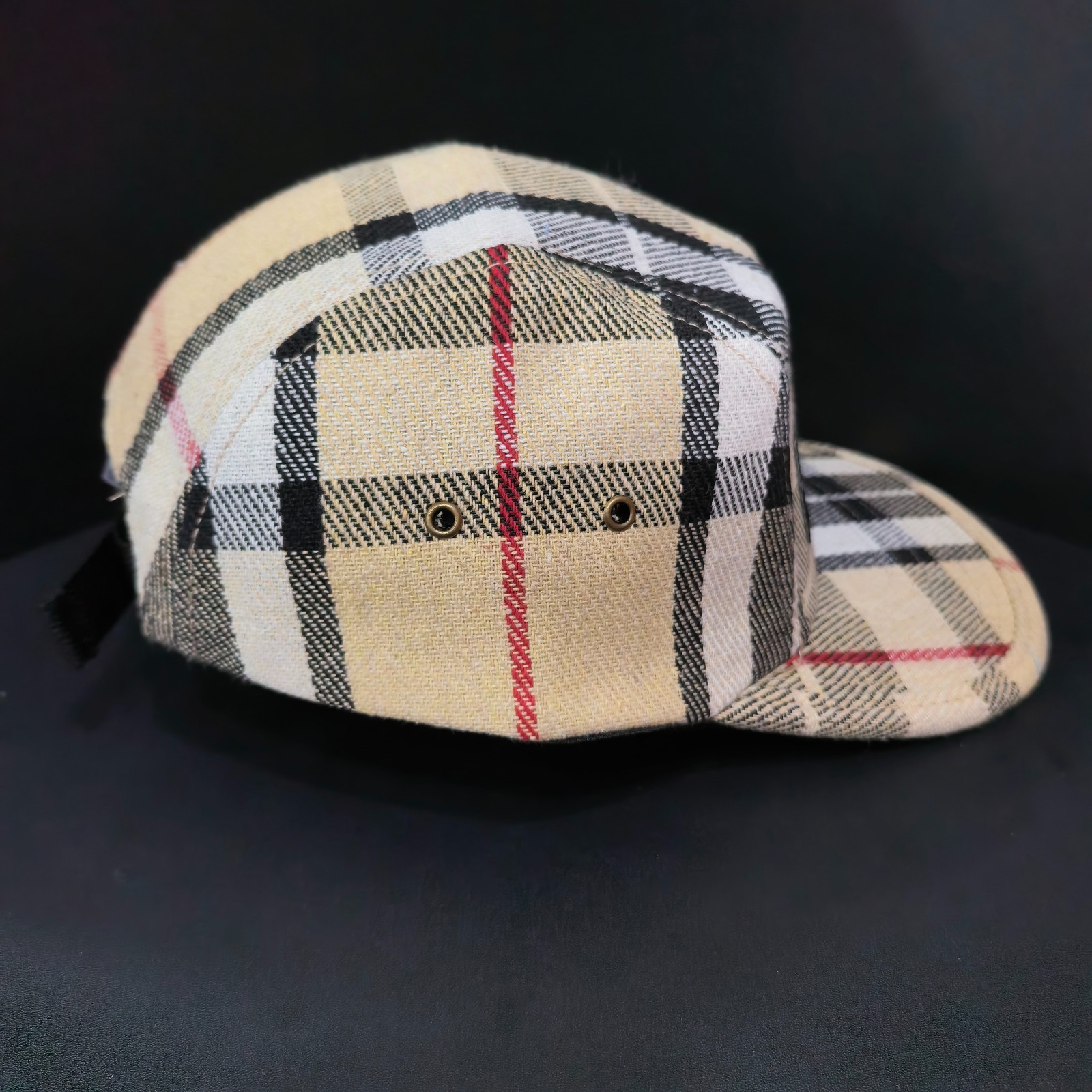Supreme Beige Checkered Flat-Brim Cap Adjustable