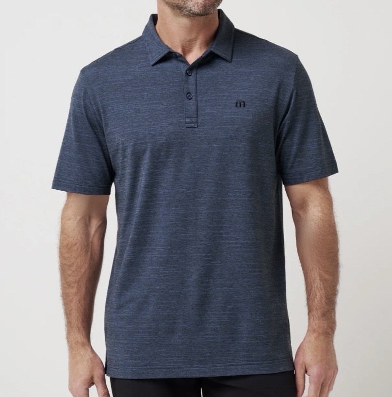 Travis Mathew Men’s The Heather Polo – Vintage Indigo/Black