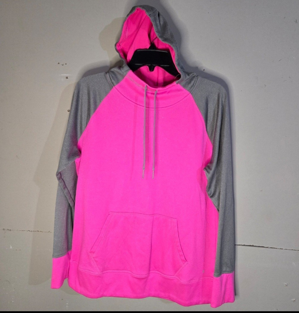 Danskin Now Women’s L/G 12-14 Pink/Gray Colorblock Pullover Hoodie Fleece Pocket
