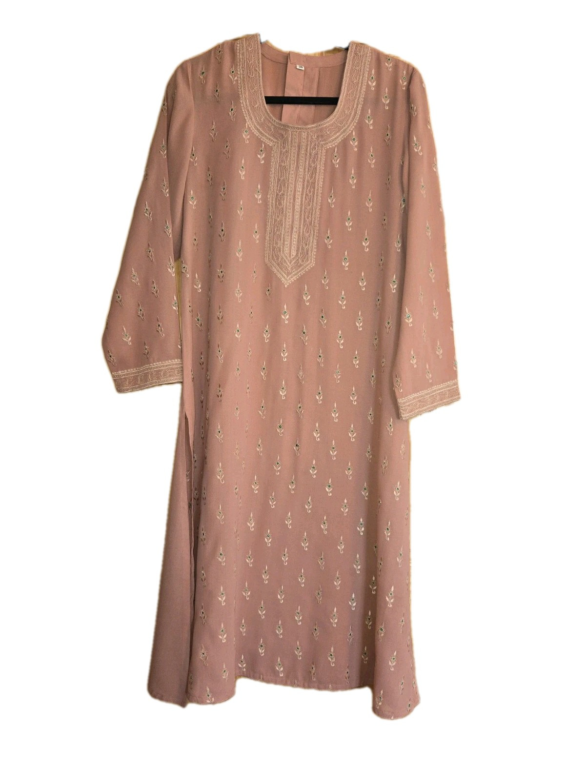 Peach Kurta Semi Sheer Size 38 Gota/Zari Embroidery • Emerald Detail • NWOT