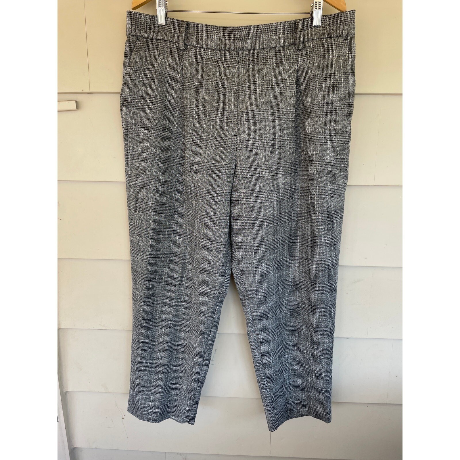 Metallic Houndstooth Plaid Black White Crop Loose High Rise Pants XL Alt Punk