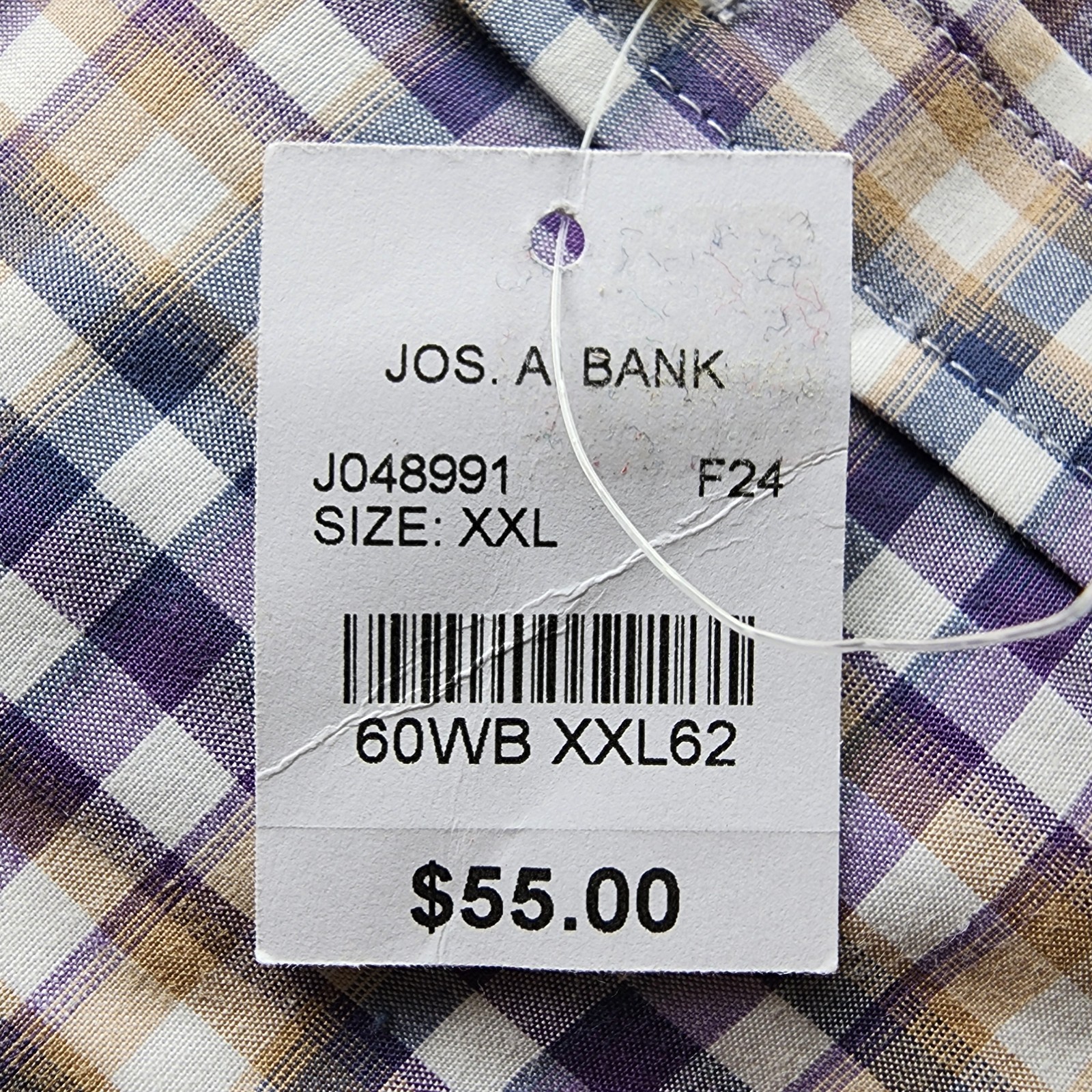 XXL Purple Shirt Plaid Checked Beige White Mens Jos A Bank New Tailored Fit Size
