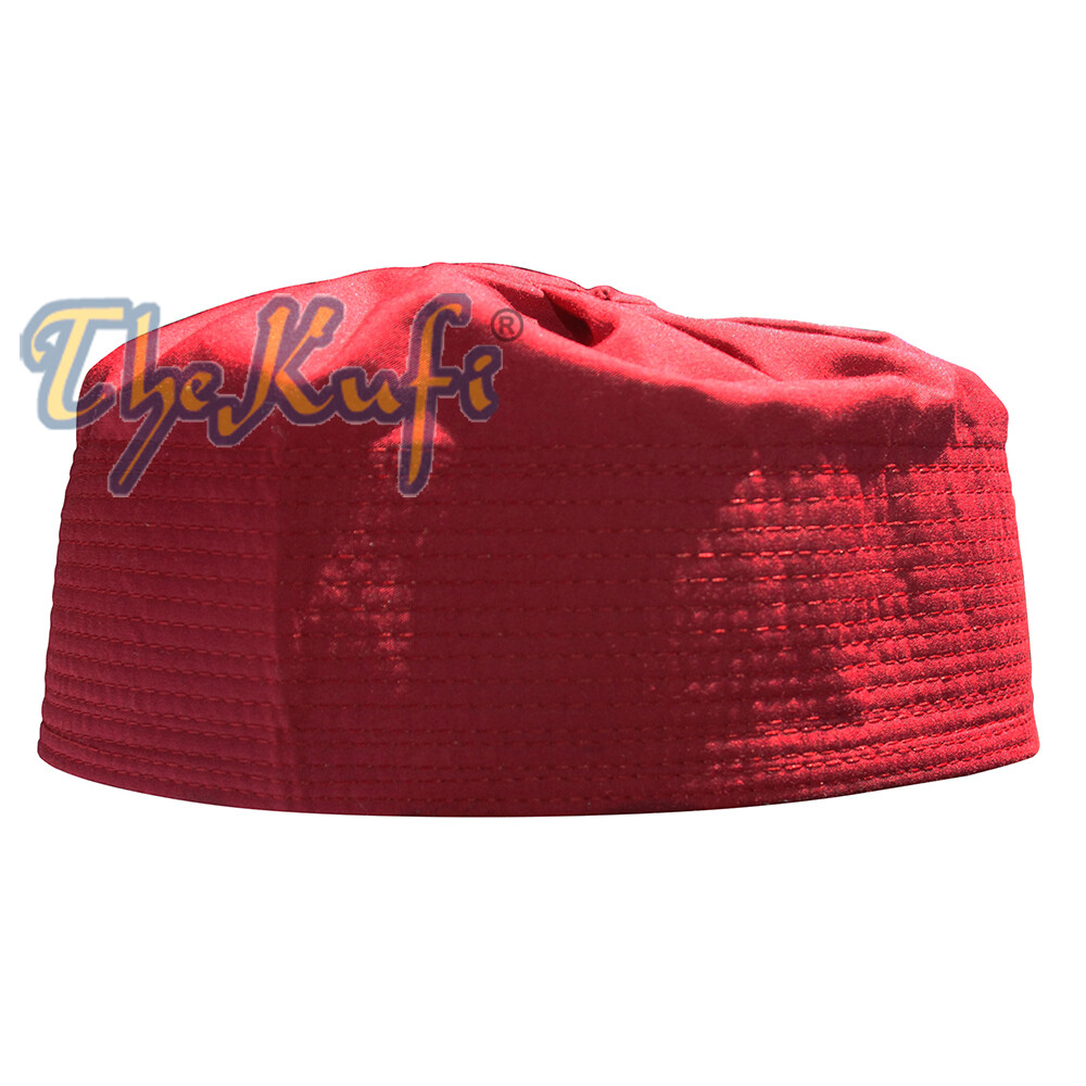 Islamic Kufi Prayer Cap Plain Maroon Pleated-top Fabric Peci Muslim Prayer Hat