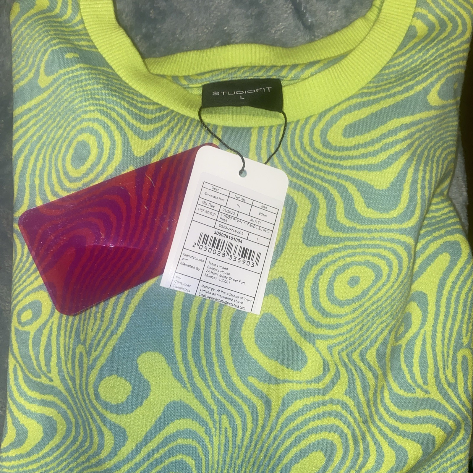 Studio Fit Large Sweater Lime Green And Grey