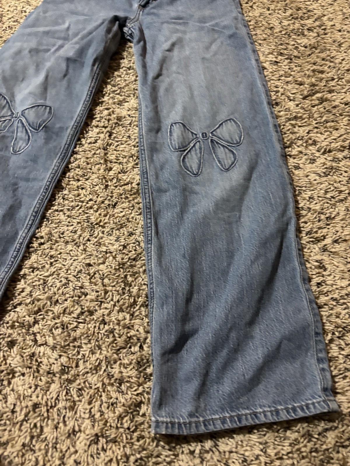 Abercrombie Kids Girls Blue Denim Wide-Leg Jeans 11/12 Embroidered Bow