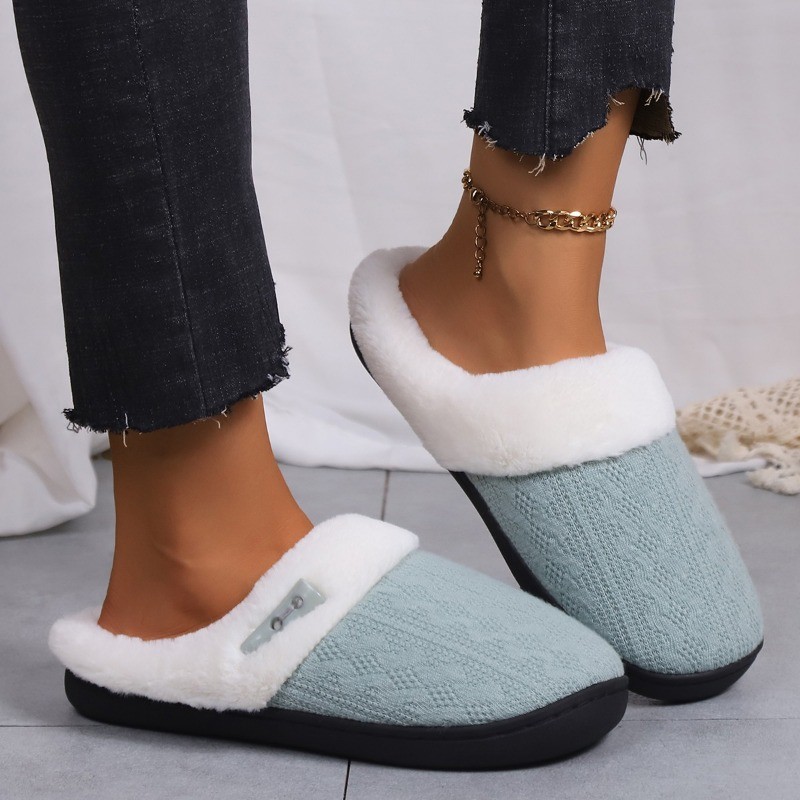Women’s Plush Fleece-Lined Warm Cotton Slippers Cozy Non-Slip Indoor House Shoes