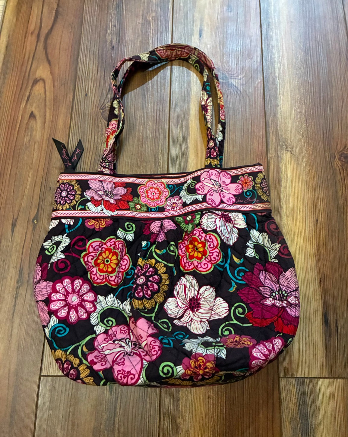 Vera Bradley Pirouette Pink Black Floral Quilted Tote Shoulder Purse 🔥FAST SHIP