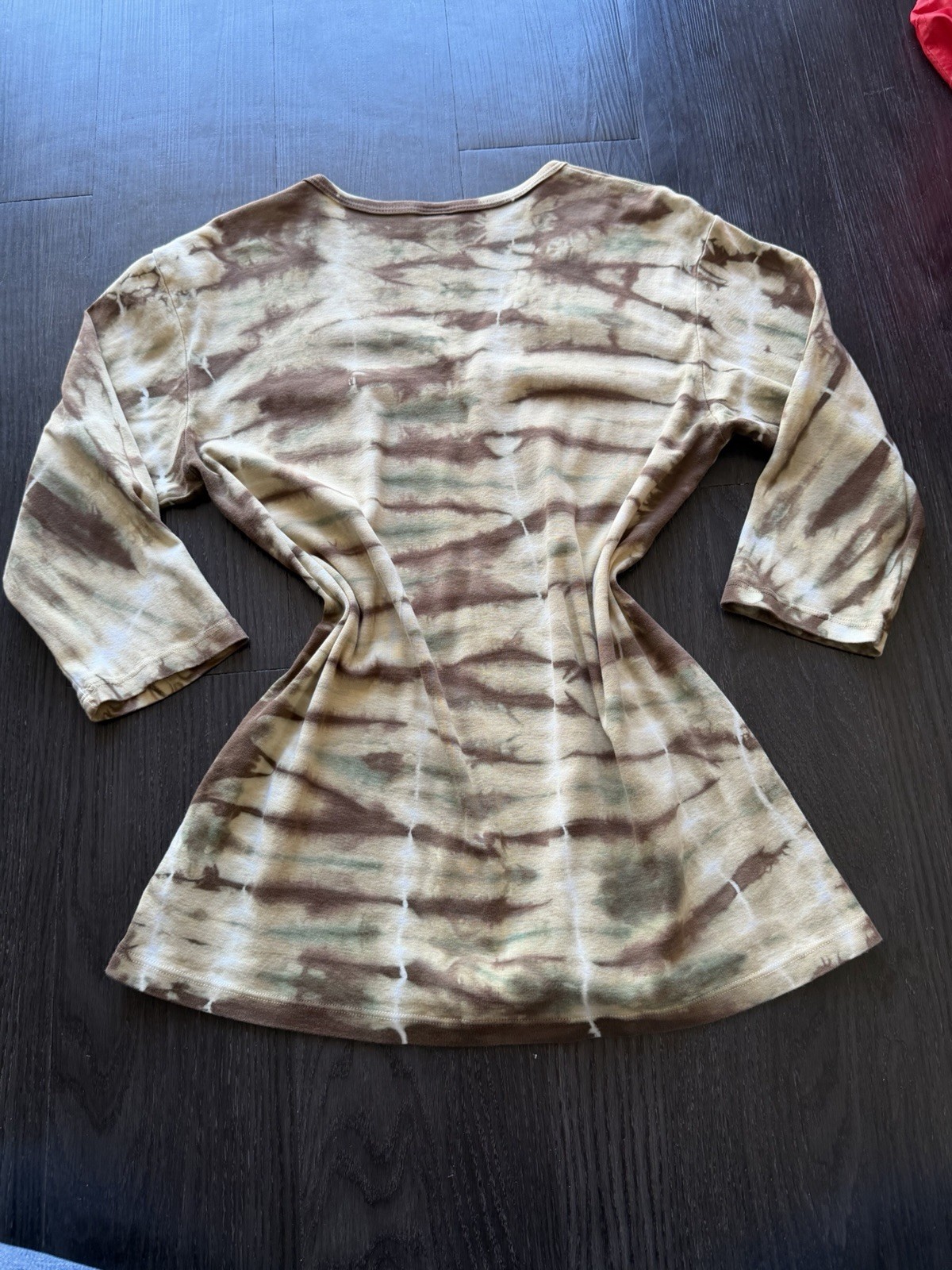 Glima Women’s XL Brown/Beige Tie-Dye V-Neck 3/4 Sleeve Cotton Tunic Top