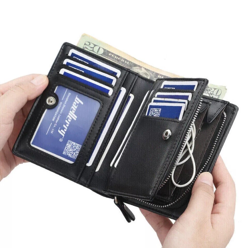 Mens RFID Blocking Leather Wallet Credit Card ID Holder Zipper Purse Waterproof