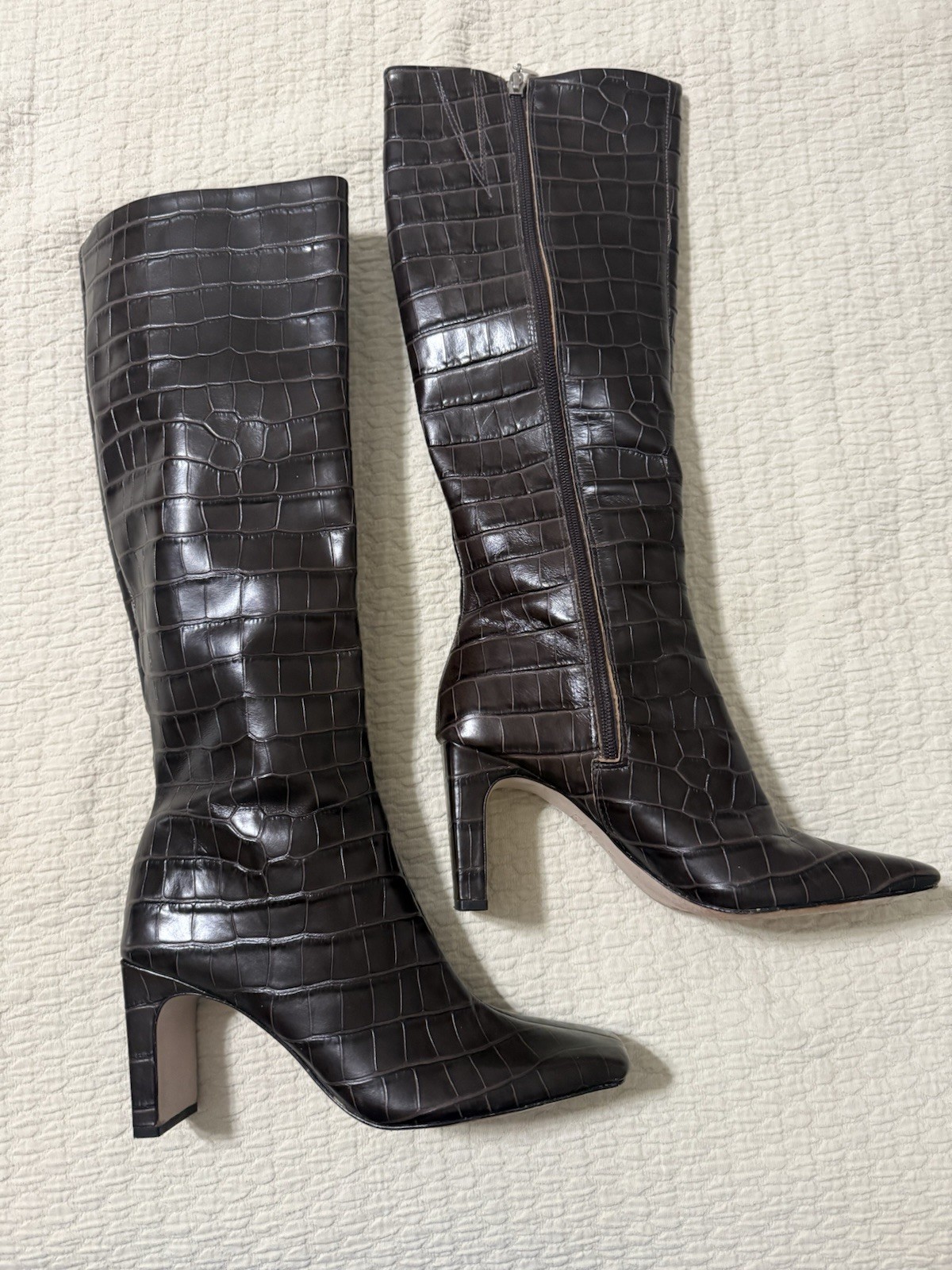 Schutz Daisy Crocodile Embossed High Boots Brown Size 7.5B
