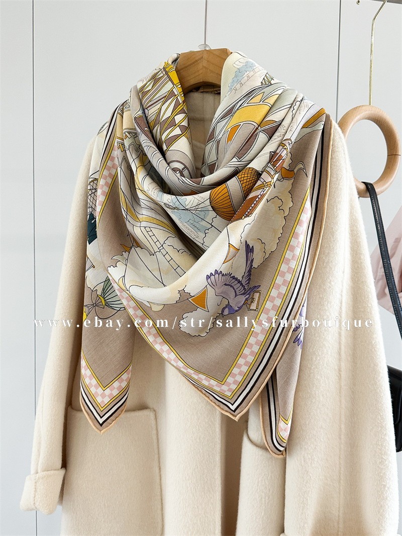 Sallys 70% Cashmere & 30% Silk Wrap Scarf Balloon Print Double Face Shawl 53″