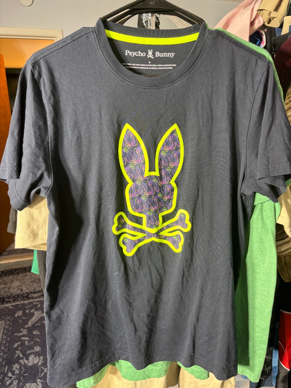 Psycho Bunny Adult Black With Bunny Skull Graphic Print 100% Pima Cotton SZ S/4