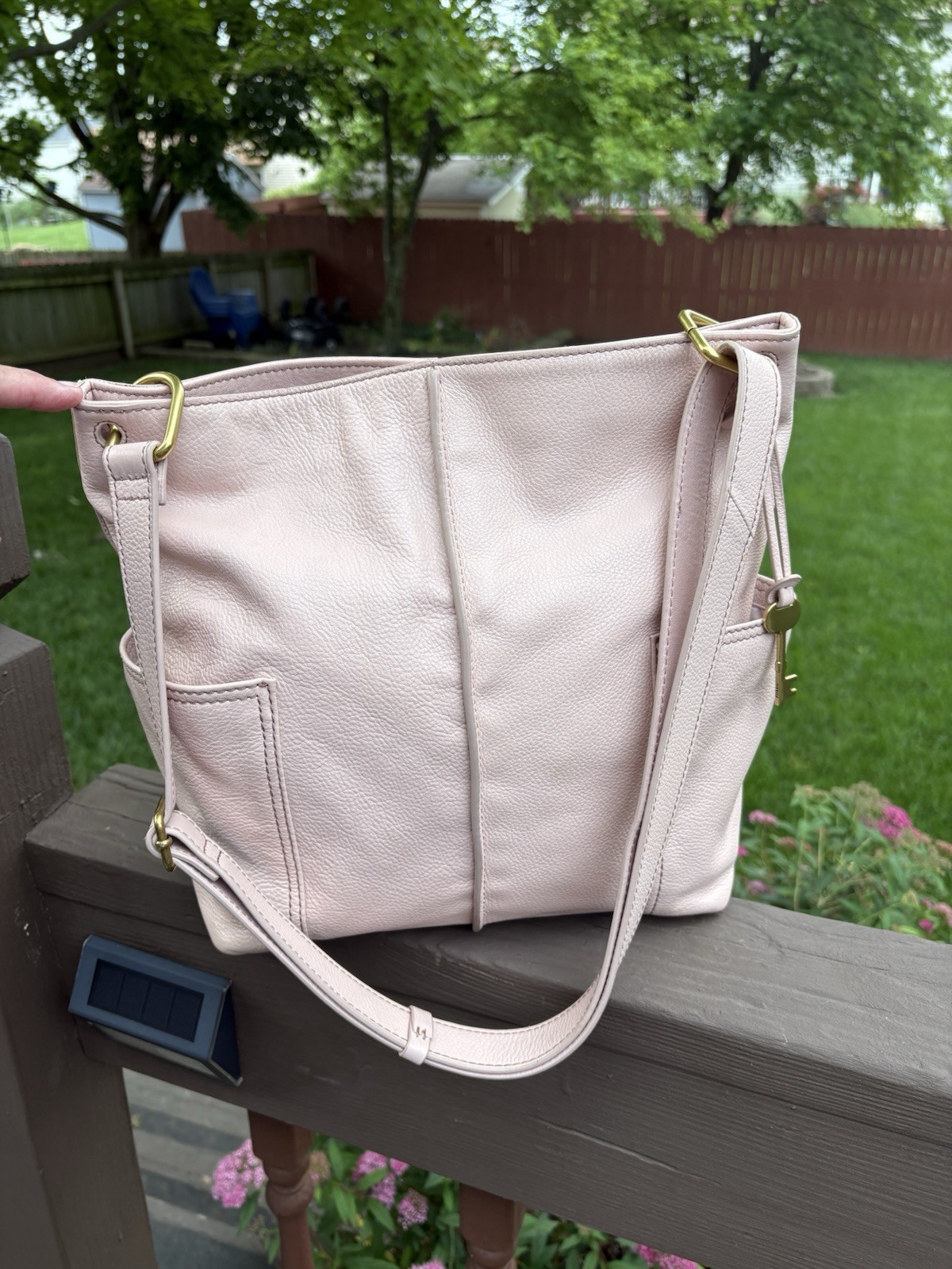 Fossil Lane NS Crossbody Shoulder Bag Pale Pink Leather Key Magnetic Closure