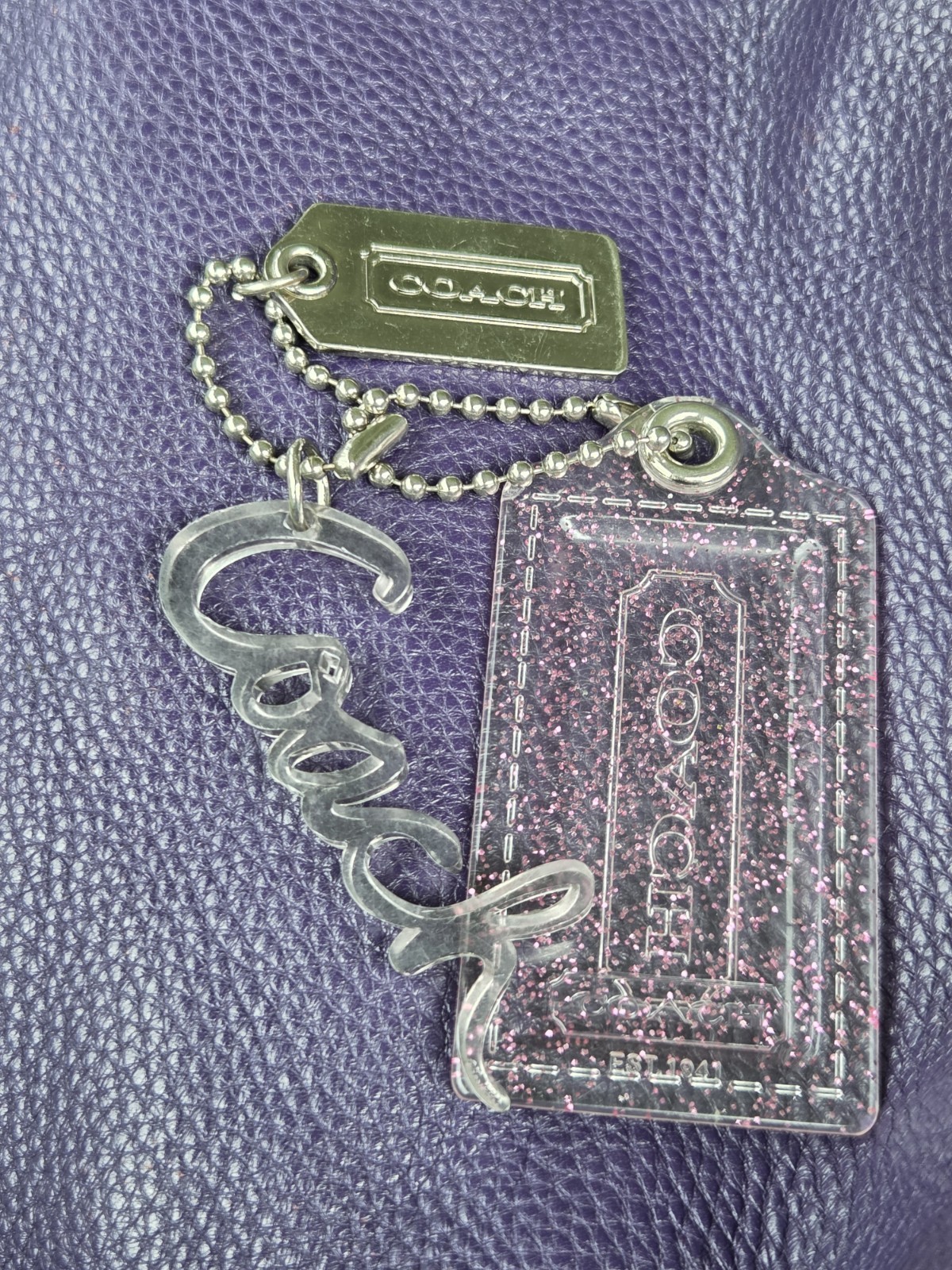 Coach Logo Glitter Key Chain Bag Charm – Clear Pink Plastic & Silver Metal