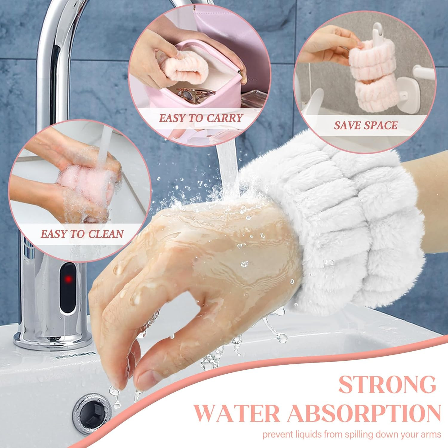 Microfiber Wrist Bands for Washing Face Absorbent Spa Face Wash Wristbands