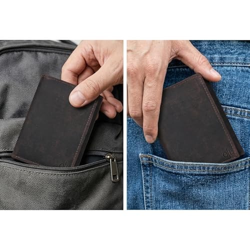 Tri fold Leather Wallet for Men with RFID | Slim Wallets for Men Hunter Brown