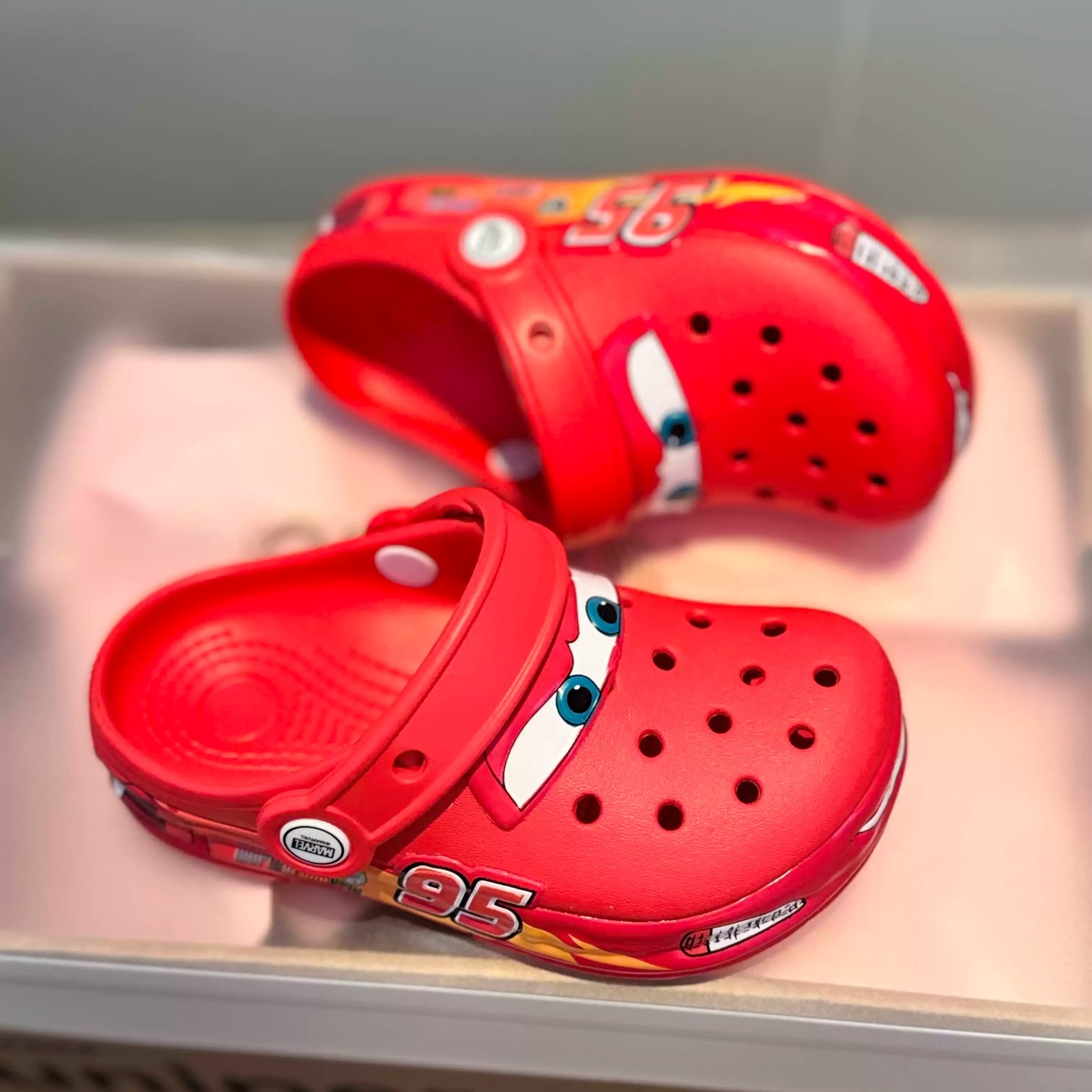 Kids Crocs Lightning McQueen Red Light Up Clogs Slip On Shoes Comfort