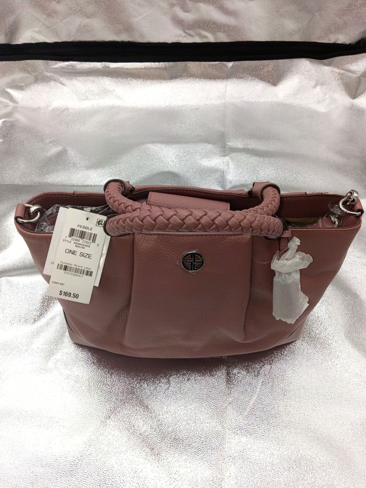 Giani Bernini Mauve Satchel Top Handle Bag Braided Handle Detachable Strap