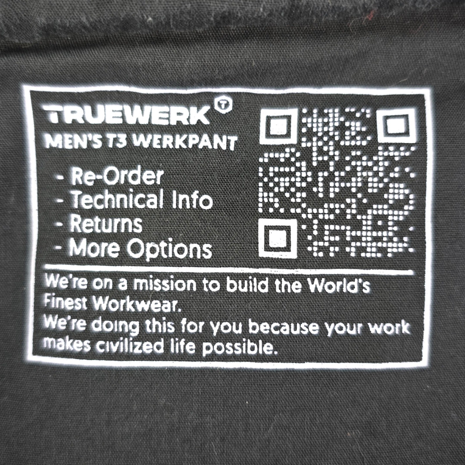 Truewerk T3 Werkpant Men 36 Long Black Fleece Lined Technical Cargo Work Pants