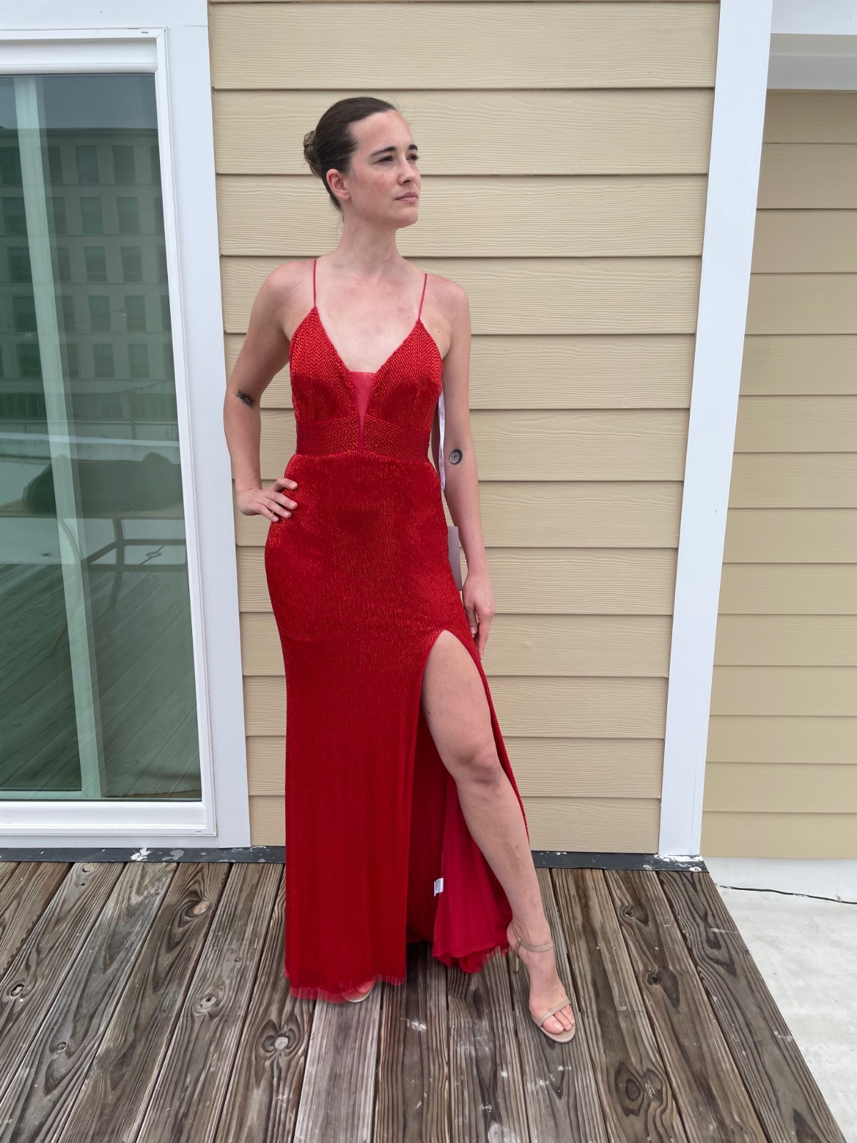 New Rachel Allan Beaded Red Gown Size 6