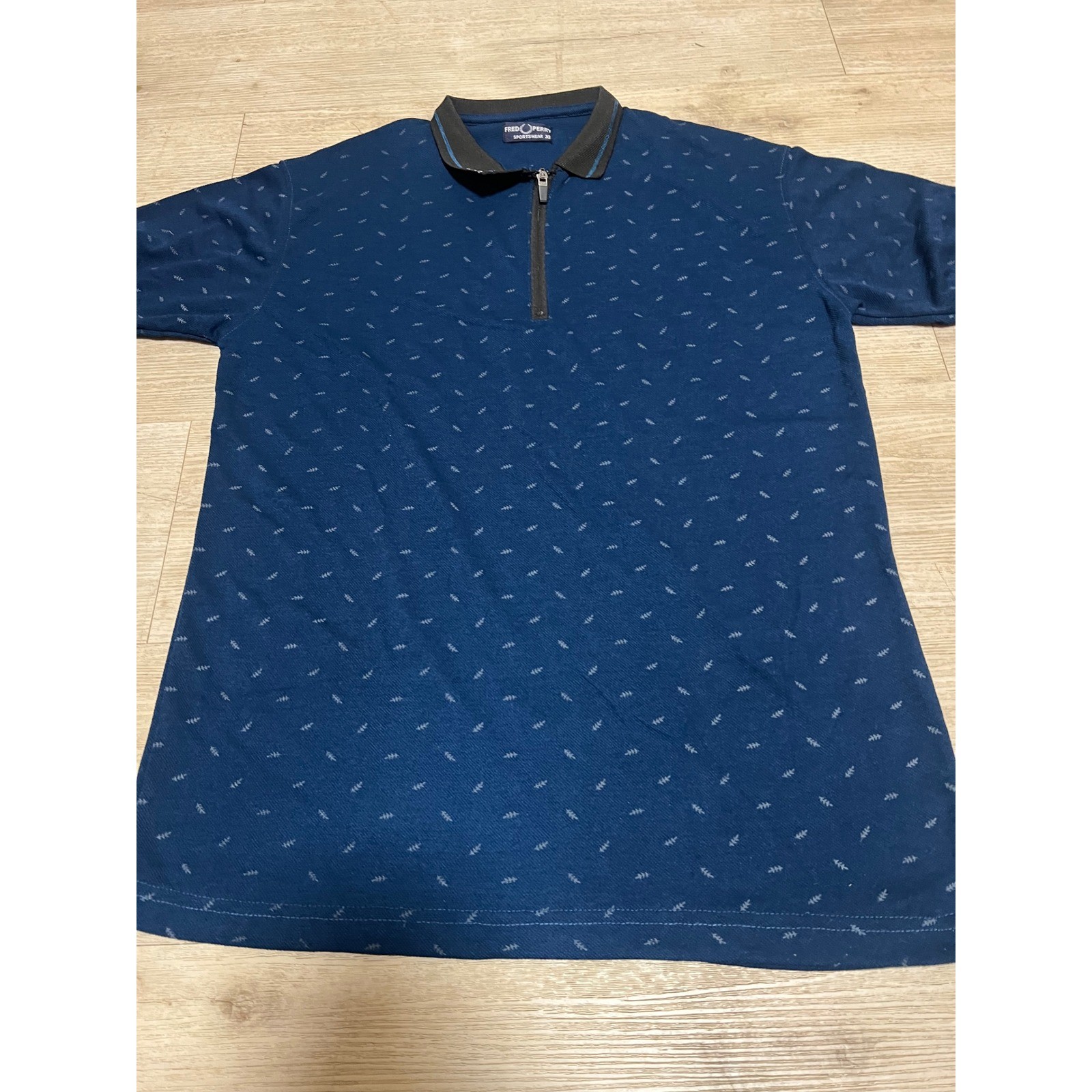 Fred Perry Mens Vintage Blue All Over Print Zip Polo Shirt XL Punk Oi! GBH