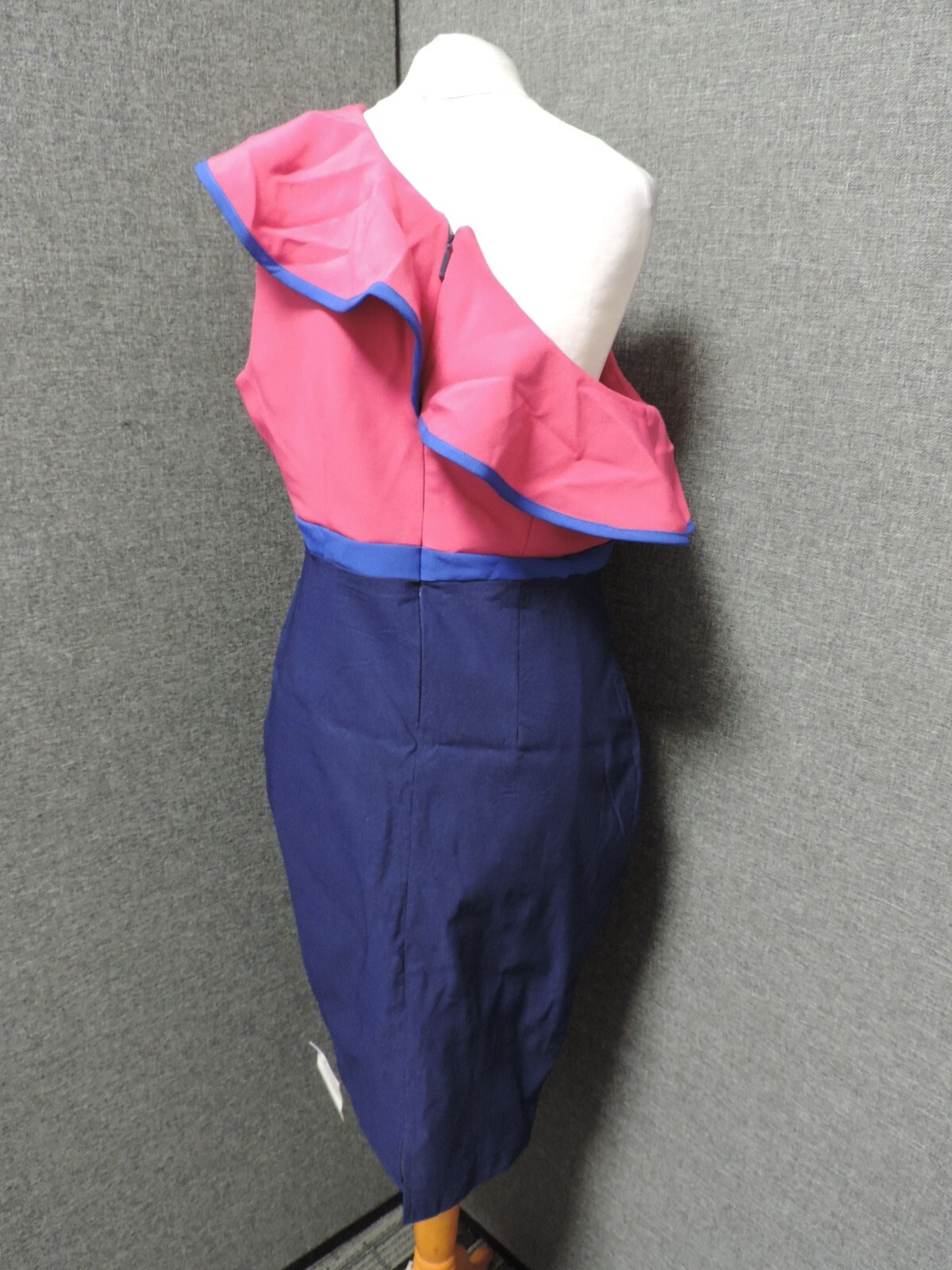 Vesper 247 One Shoulder Frilled Dress Blue/Pink UK 14 LN121 MM 07