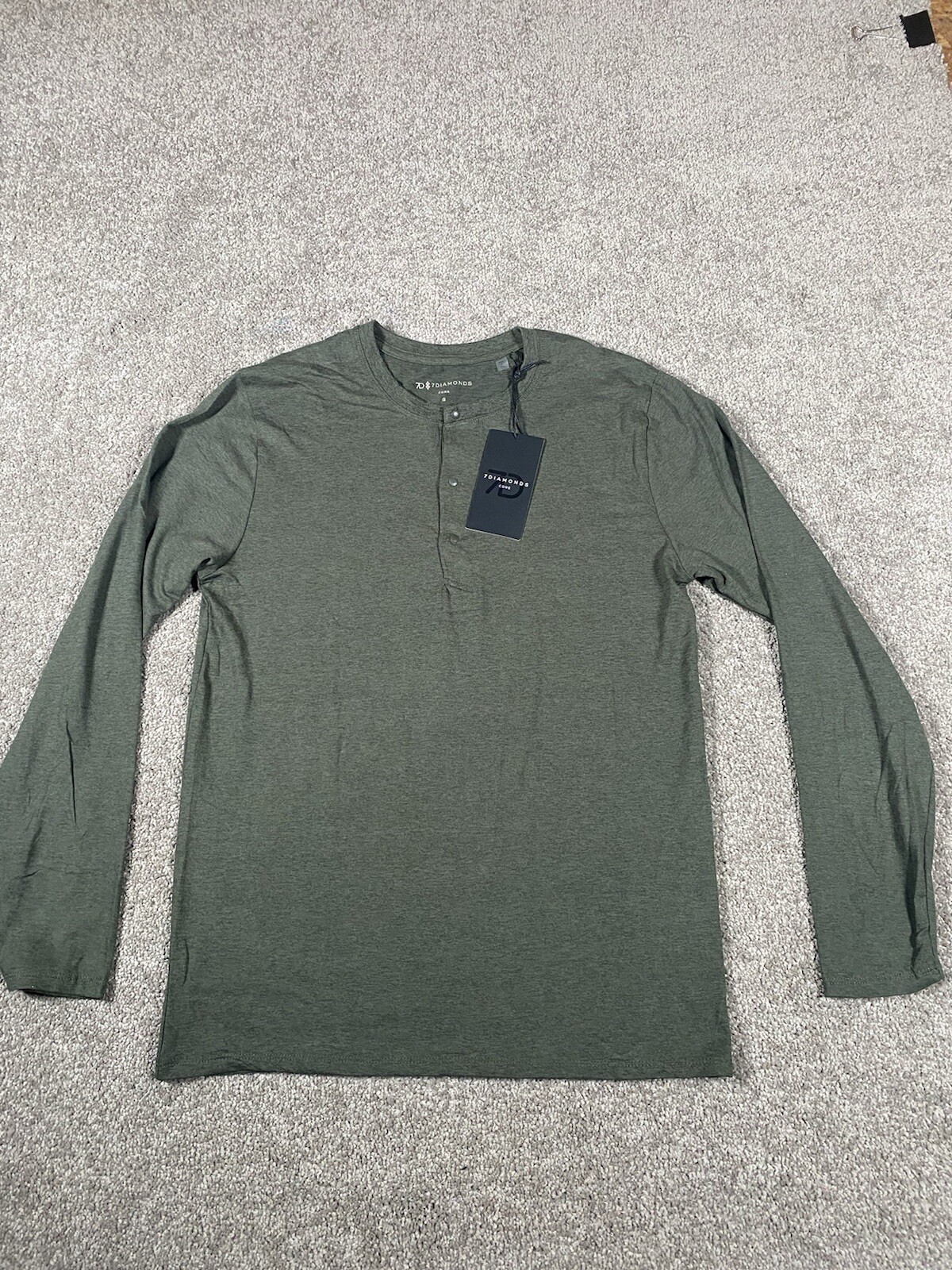 7D 7 Diamonds Core Henley Performance Shirt Long Sleeve Olive Green Men’s Size S