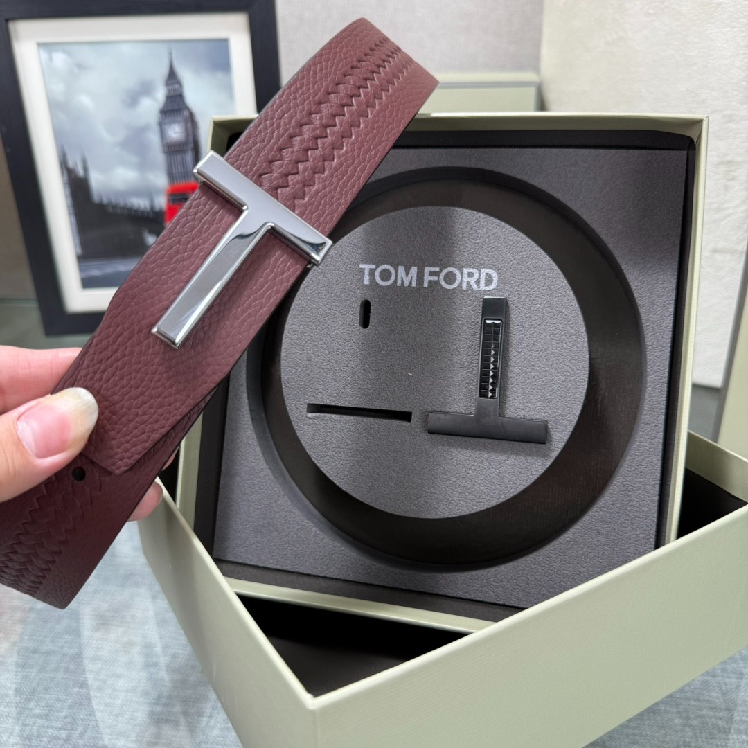 Tom Ford Handmade Double-Buckle Reversible Belt Black/Red 3.8cm/1.50″