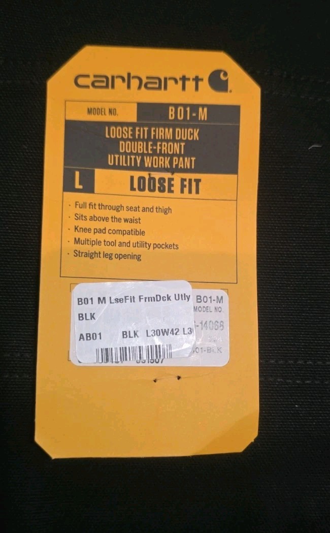Carhartt B01 Loose Fit Firm Duck Double Front Work Pant Black Men SZ 42 X 30 NWT