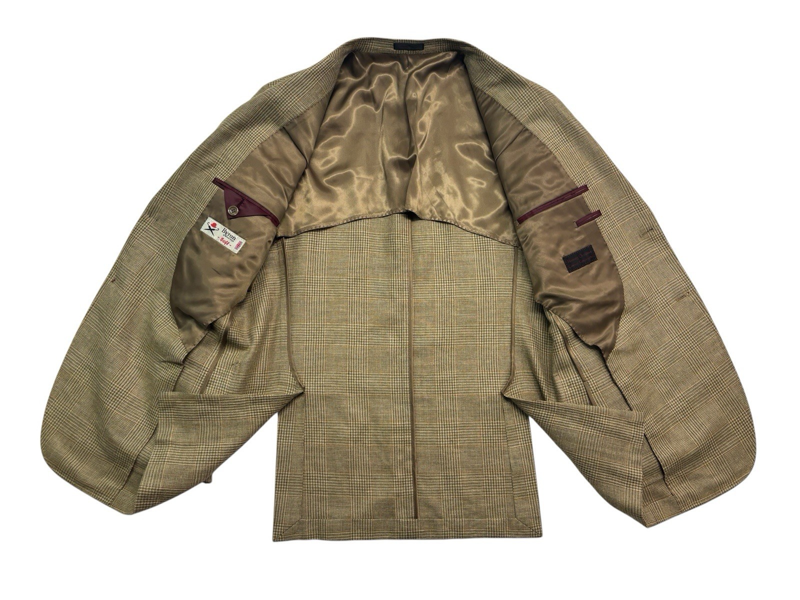 Byron British Style 50R USA 40R Tan Glen Plaid Blazer Jacket Silk Linen Wool