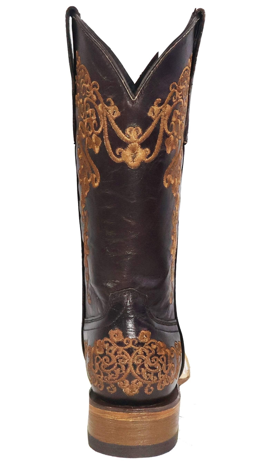 Women Genuine Leather Diana Wide Square Toe Western Chocolate Boots Handcrafted